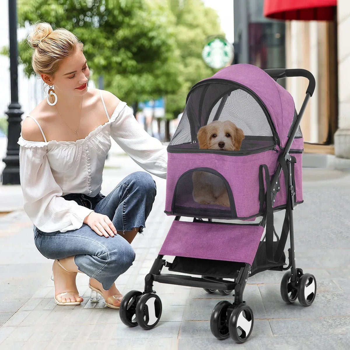 NiamVelo 3-in-1 Detachable Pet Stroller With 4 Wheels, Purple