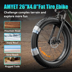 AMYET 26 x 4 Fat Tire Electric Mountain Bike, 48V 15Ah, 7-Speed - EB26