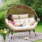 NICESOUL Double Egg Wicker Loveseat Chair, 2 Person, Beige