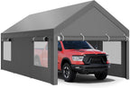 JY QAQA Heavy Duty Carport 12x20 FT With Removable Side Walls And Doors, Grey