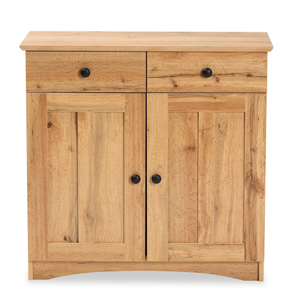 Baxton Studio 2-Door Buffet Kitchen Cabinet, Oak Brown Finished Wood - Lauren