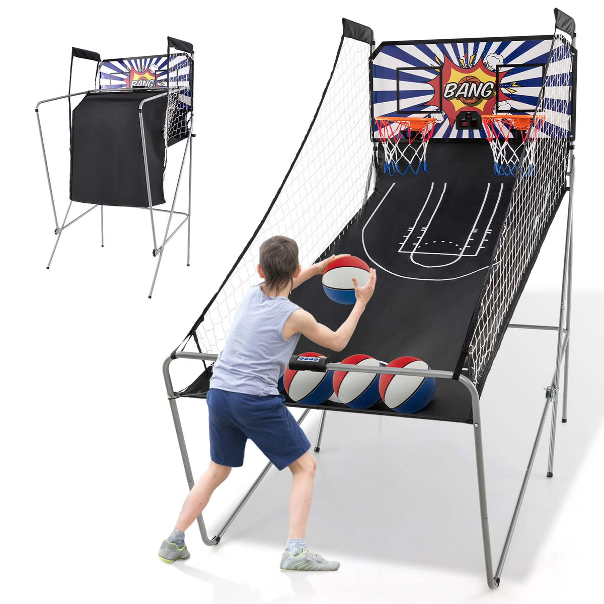 Costway Dual Shot Basketball Arcade Game, Blue, 8 Game Modes, 81in x 43in x 81in