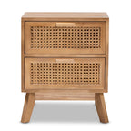 Baxton Studio Walnut Brown Finished Wood 2-Drawer Nightstand With Rattan - Baden