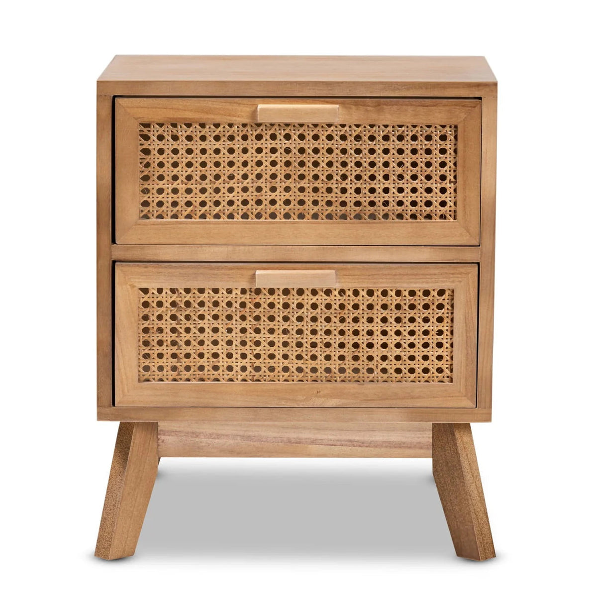 Baxton Studio Walnut Brown Finished Wood 2-Drawer Nightstand With Rattan - Baden