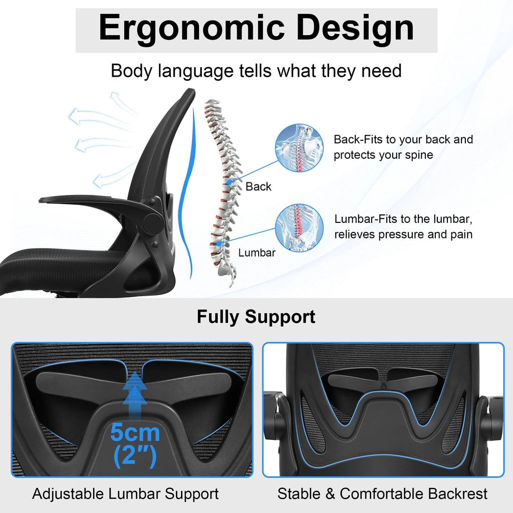 Ergonomic Drafting Chair With Adjustable Lumbar Support, Foot Ring And Flip-Up Armrests