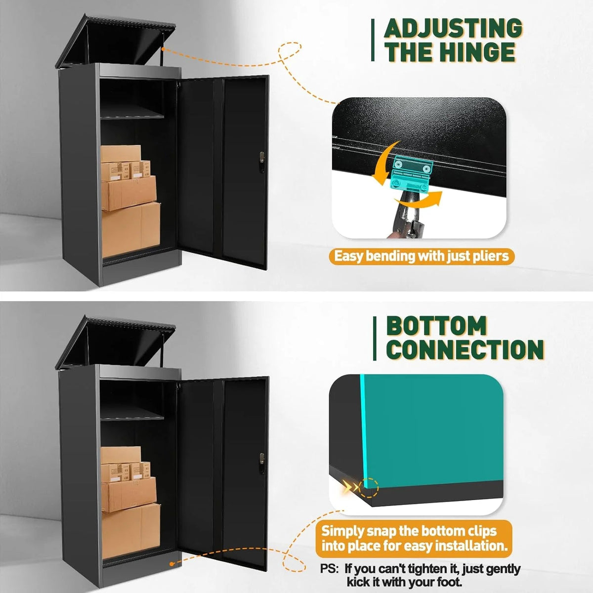 Gaonala Steel Package Delivery Box 19.6x14.4x44.9in Lockable Weather-Resistant Black