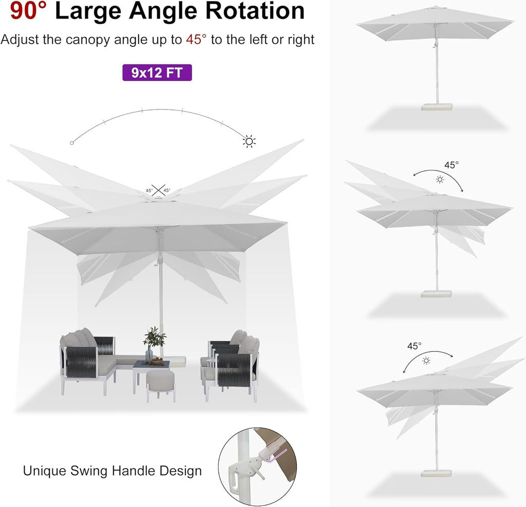 PURPLE LEAF 9' x 12' White Right-Left Tilt Aluminum Cantilever Patio Umbrella