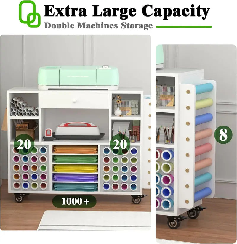 Rolling Craft Storage Cart For Cricut Machines With 48-Spool Vinyl Holder, 41.93 x 14.2 x 31.1 Inches