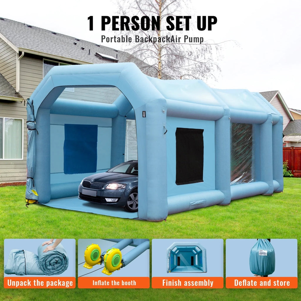 BENTISM Inflatable Paint Booth 26 x 15 x 11 ft With 750W + 950W Blowers - YJSSX08