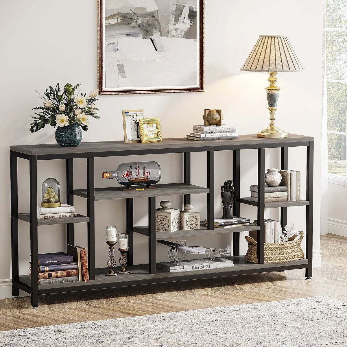 3-Tier Console Sofa Table With Storage, 70.9 Inch