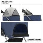 MoNiBloom 4-Wheel Foldable Pet Stroller, 33 lbs, Navy Blue