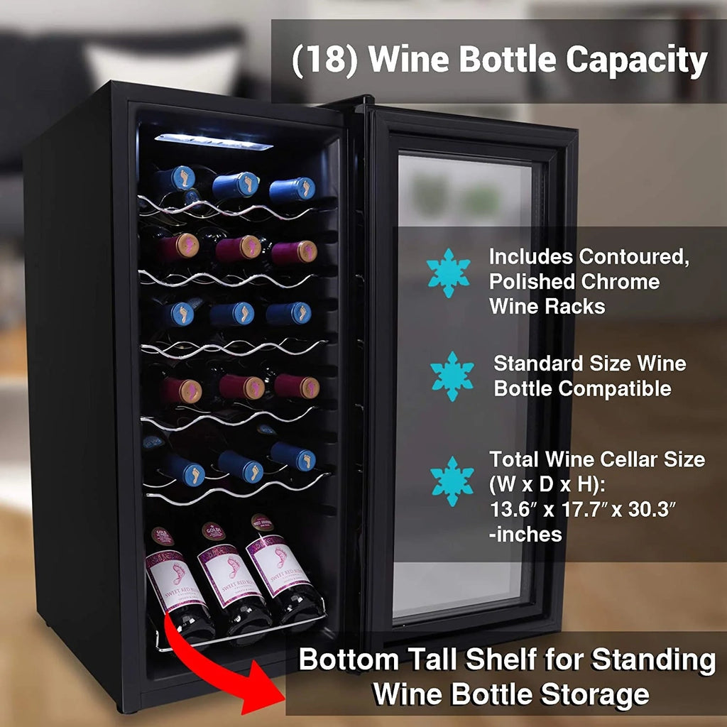 NutriChef Digital Electric Thermoelectric Wine Chiller Cooler, 18 Bottle, Black