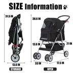 Foldable Dog And Cat Pet Stroller With Storage Basket, Removable Liner And 4 Wheels - Black