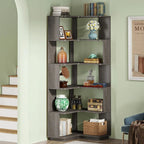 6-Tier Corner Bookshelf, 64.9 Inch Tall, Freestanding Wood Industrial Bookcase