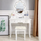 Ktaxon Vanity Table Set With 10 LED Lights, 5 Drawers, Cushioned Stool, White