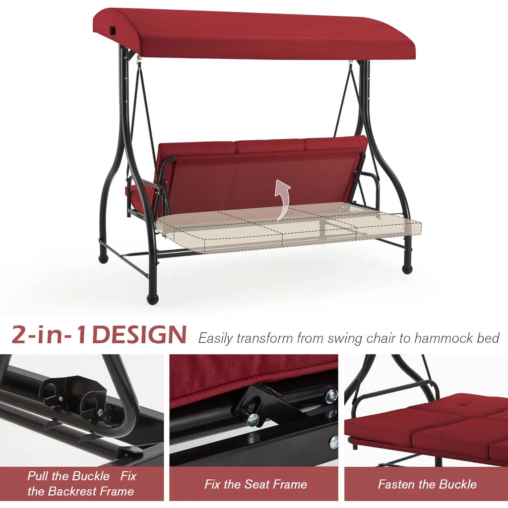 AECOJOY 3-Person Steel Canopy Porch Swing Glider Hammock