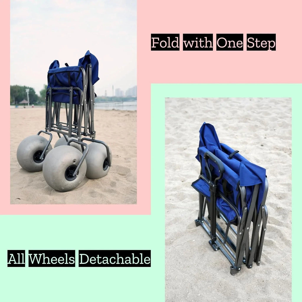 CRESTWALKER Beach Cart With 13-Inch Balloon Wheels, Chair Brackets And Pump - Blue