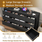 ChVans 9-Drawer Dresser With Charging Station, Black, 63in x 15.7in x 31.5in