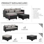 Rattaner 3-Piece Patio Furniture Set With Ottoman And Outdoor Storage Table - Black Wicker, Grey Cushions