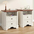 24in White Nightstands With Charging Station, 2 Drawers And Open Shelf - Set Of 2