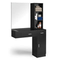 OmySalon Wall Mount Salon Station With Mirror, 1 Storage Cabinet, 2 Drawers And 3-Tier Shelf - Black