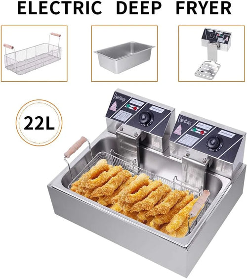 12 Liter Stainless Steel Deep Fryer With Basket Strainer, Adjustable Temperature And Timer