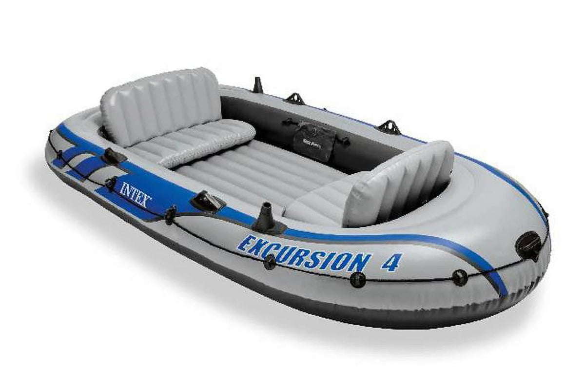 Intex Excursion 4 Inflatable Raft Set With 2 Transom Mount 8 Speed Trolling Motors