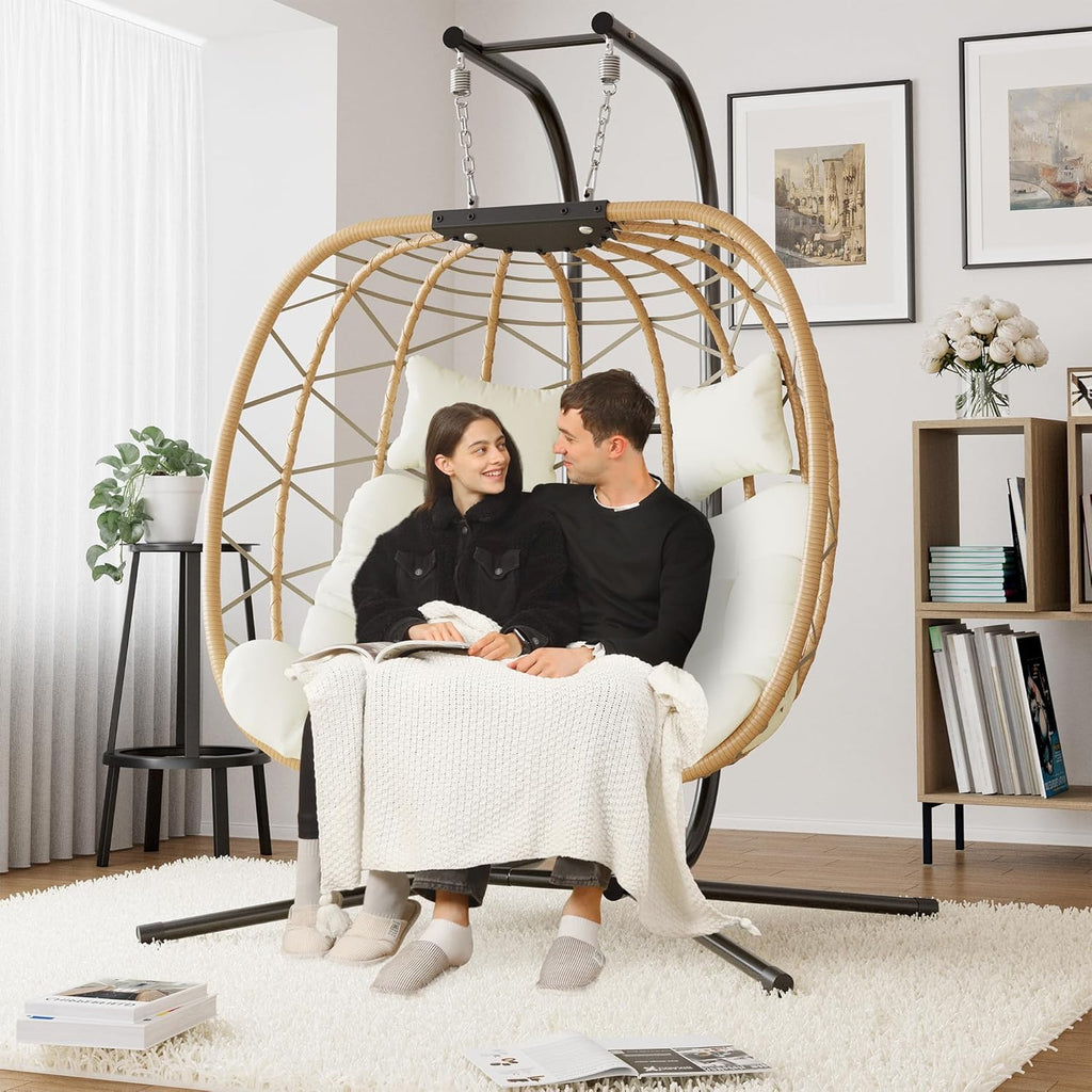 DoubleTT Double Swing Egg Chair With Stand, 2 Person, 550 LBS Capacity