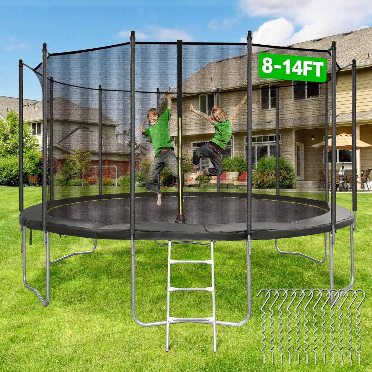 MARNUR Kids' Trampoline 8 ft With Enclosure Net, Ladder And Wind Stakes - 330 lbs Weight Capacity