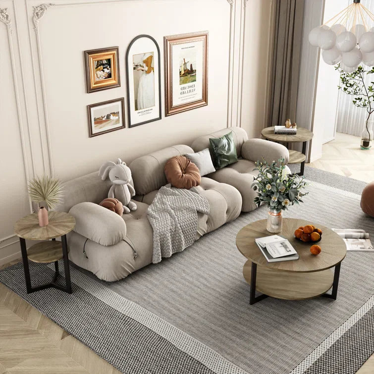 Round Coffee Table With Storage Shelf - 33.5 in