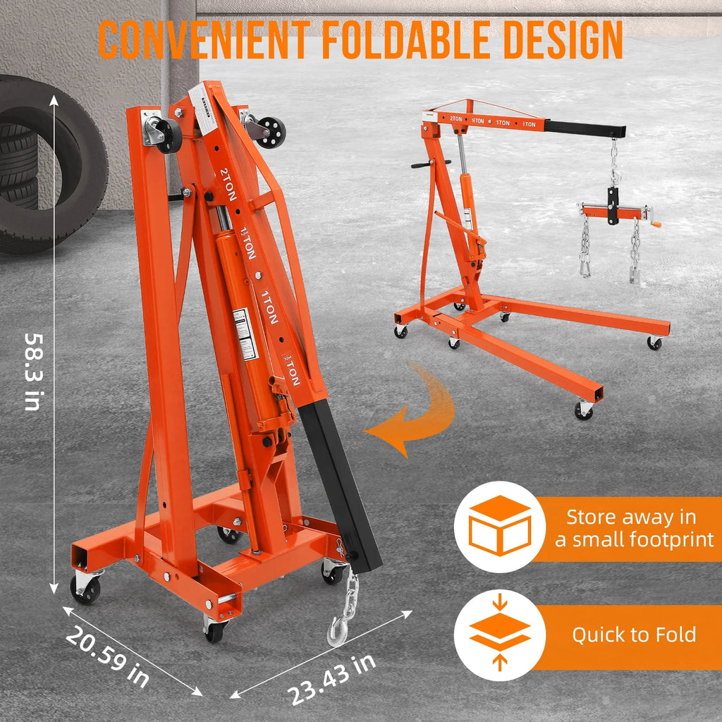 JoanKaren Hydraulic Engine Hoist 4400 lbs, Folding, Yellow - PAU_0LMM