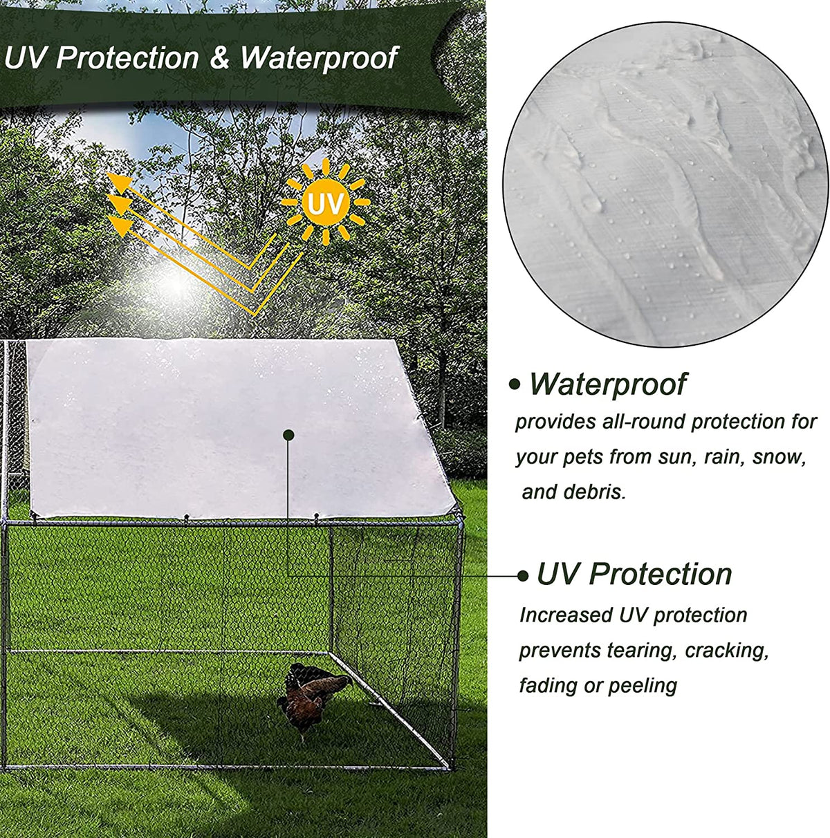 Metal Walk-In Chicken Run Cage With Cover, 10'L X 6.6'W X 6.56'H