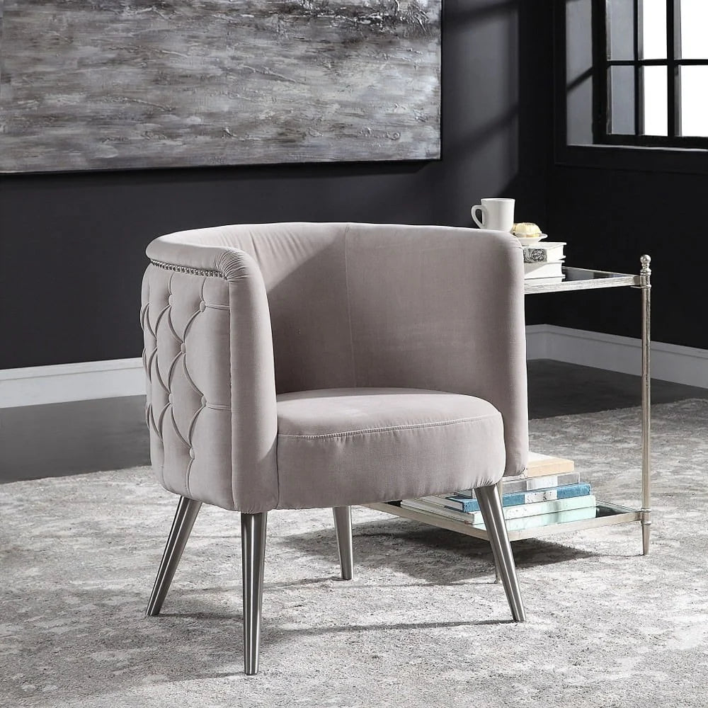 Bailey Street Home Accent Chair, 31 inch, Champagne Velvet, Antique Nickel/Brushed Nickel Finish - 208-Bel-3086994