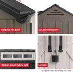 Rubbermaid Resin Outdoor Storage Shed With Floor, 7 x 7 Ft, Gray