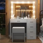 Makeup Vanity Desk With Lighting Mirror, Power Outlet, 37in W, 5 Drawers, Black