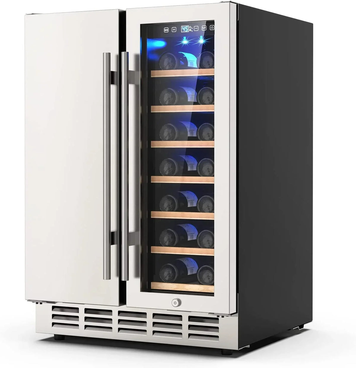 Ecojoy 24 Inch Dual Zone Wine And Beverage Refrigerator, 20 Bottles And 57 Cans