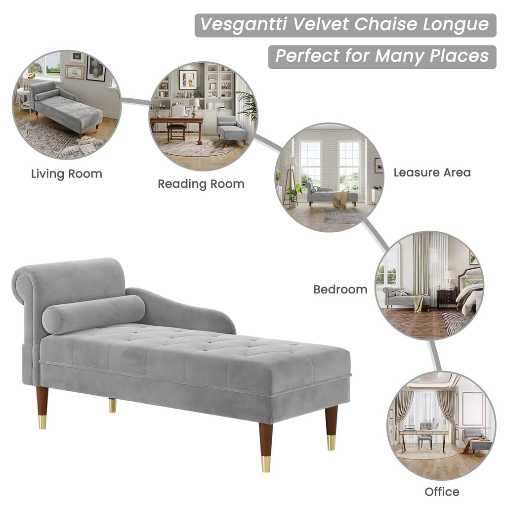 Vesgantti Velvet Chaise Lounge, 59 in, Grey