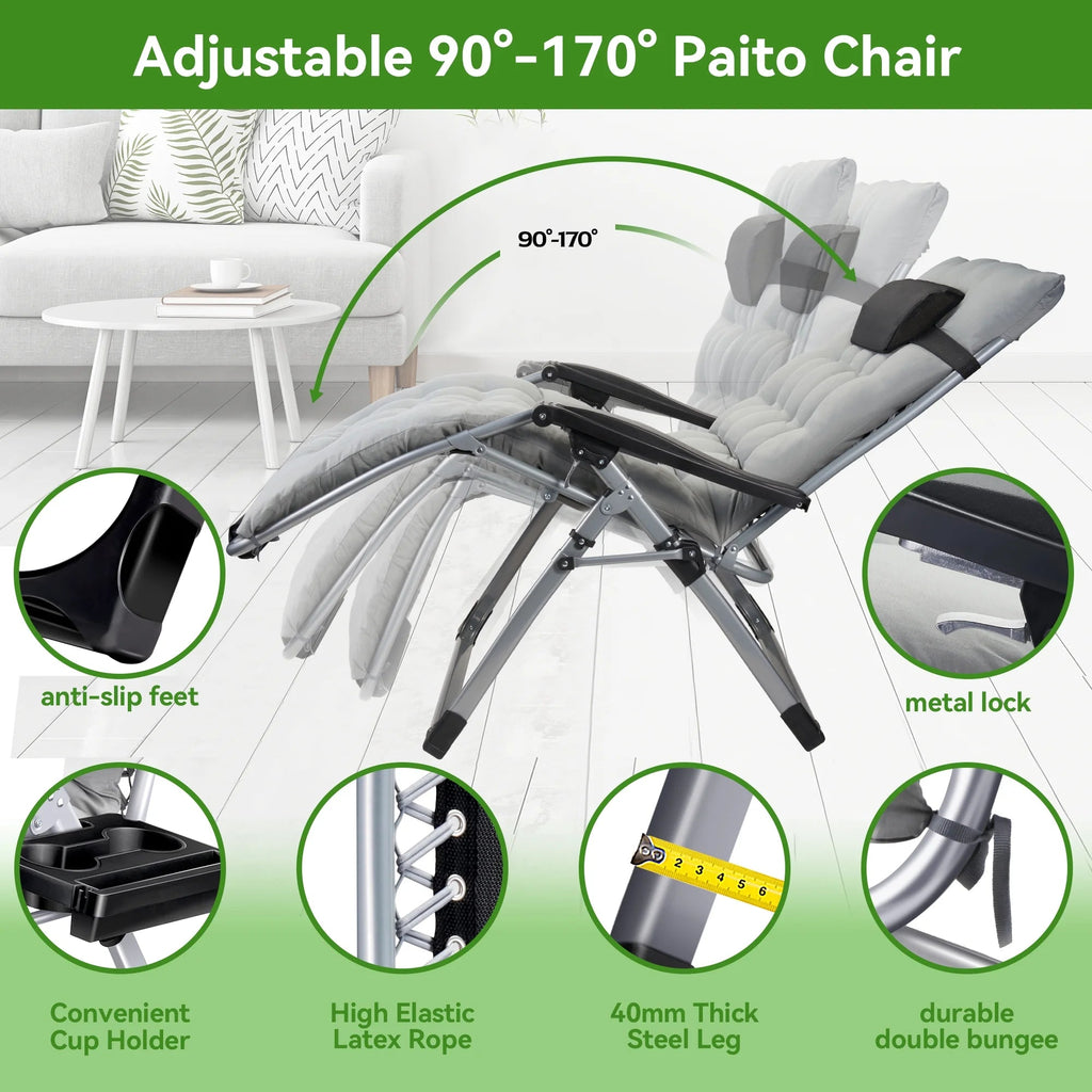 VECUKTY XXL Zero Gravity Chair, 500lb Capacity, 33-Inch Wide Padded Seat