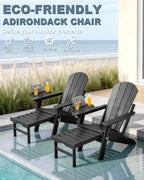NAVINE Adjustable Folding Adirondack Chair Set Of 2 With Retractable Ottoman, Cup Holder And HDPE