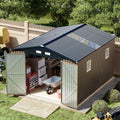 Breezz Outdoor Metal Storage Shed 10 x 12ft Brown - Lockable Doors And Windows
