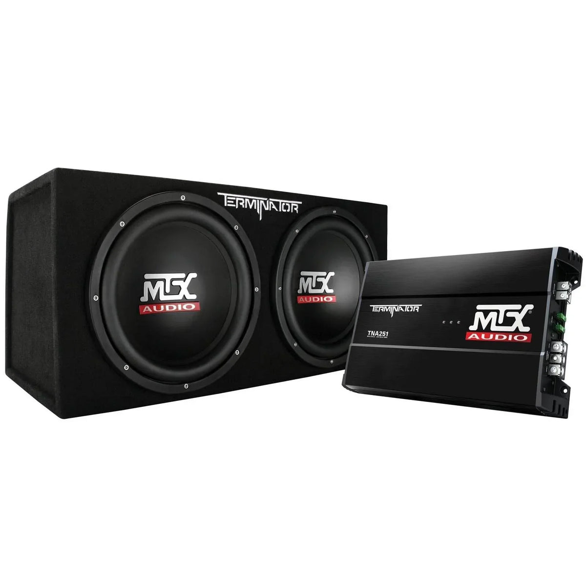 MTX 12in Dual Loaded Car Subwoofer Package With Sub Box, Amplifier And QPower Wiring Kit - TNP212D2
