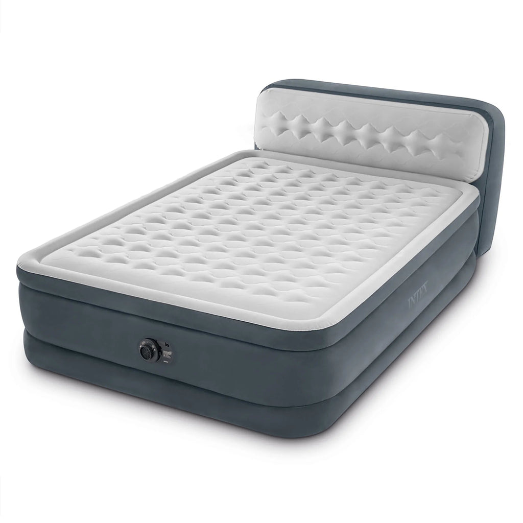 Intex Dura-Beam Deluxe Ultra Plush Headboard Queen Airbed, Gray, 18in, Built-In Pump - 64447ED