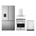 4 Piece Kitchen Appliance Package With 30 inch Gas Range, Wall Mount Range Hood, Dishwasher And French Door Refrigerator