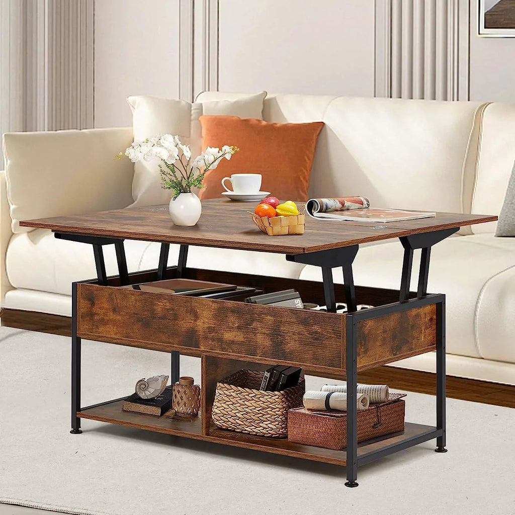 MONVANE Lift Top Coffee Table With Storage, 40 in, Rustic Brown