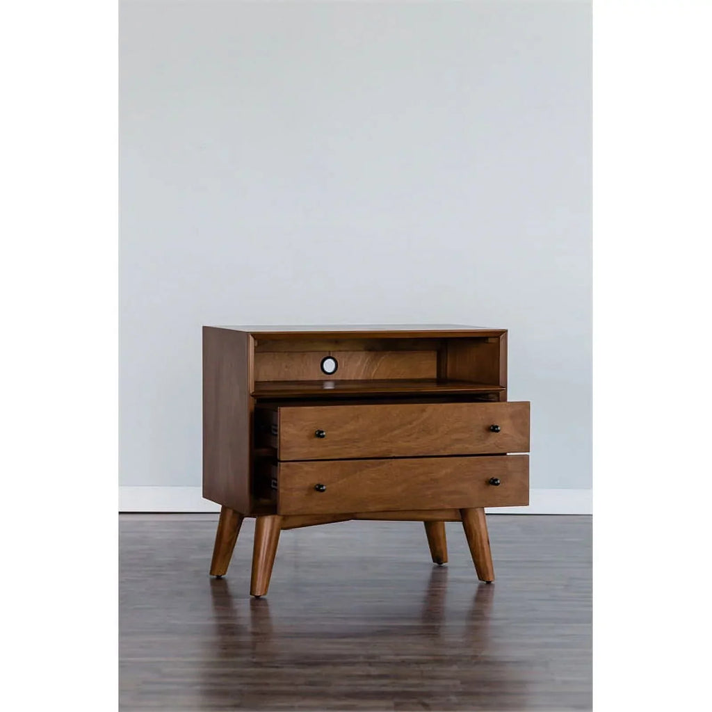 Home Square 4-Piece Set With Small TV Console, Full Wood Bed And Large Nightstand