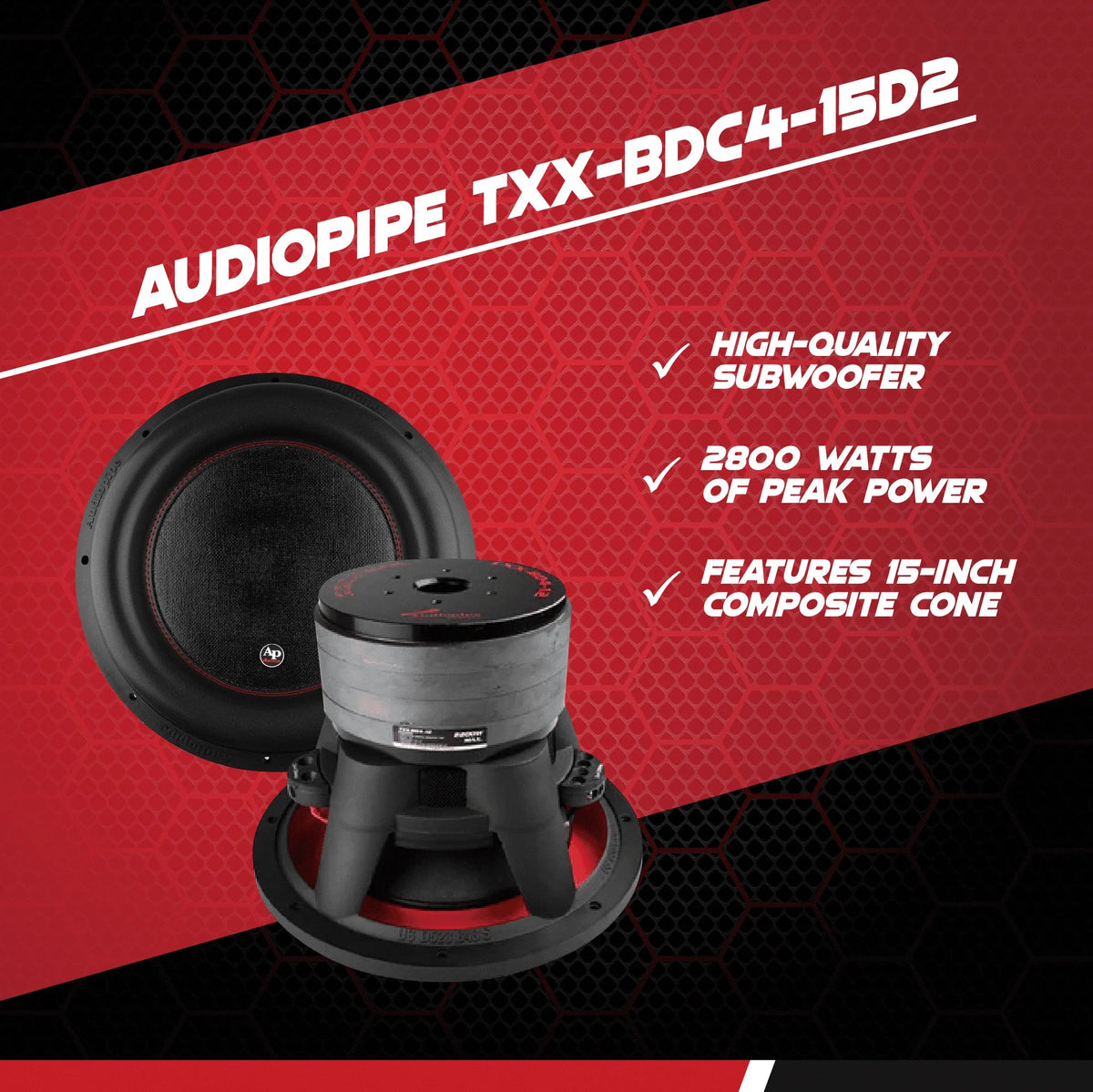 AudioPipe 15-Inch Dual 2 Ohm Car Audio Subwoofer - TXX-BDC4-15D2