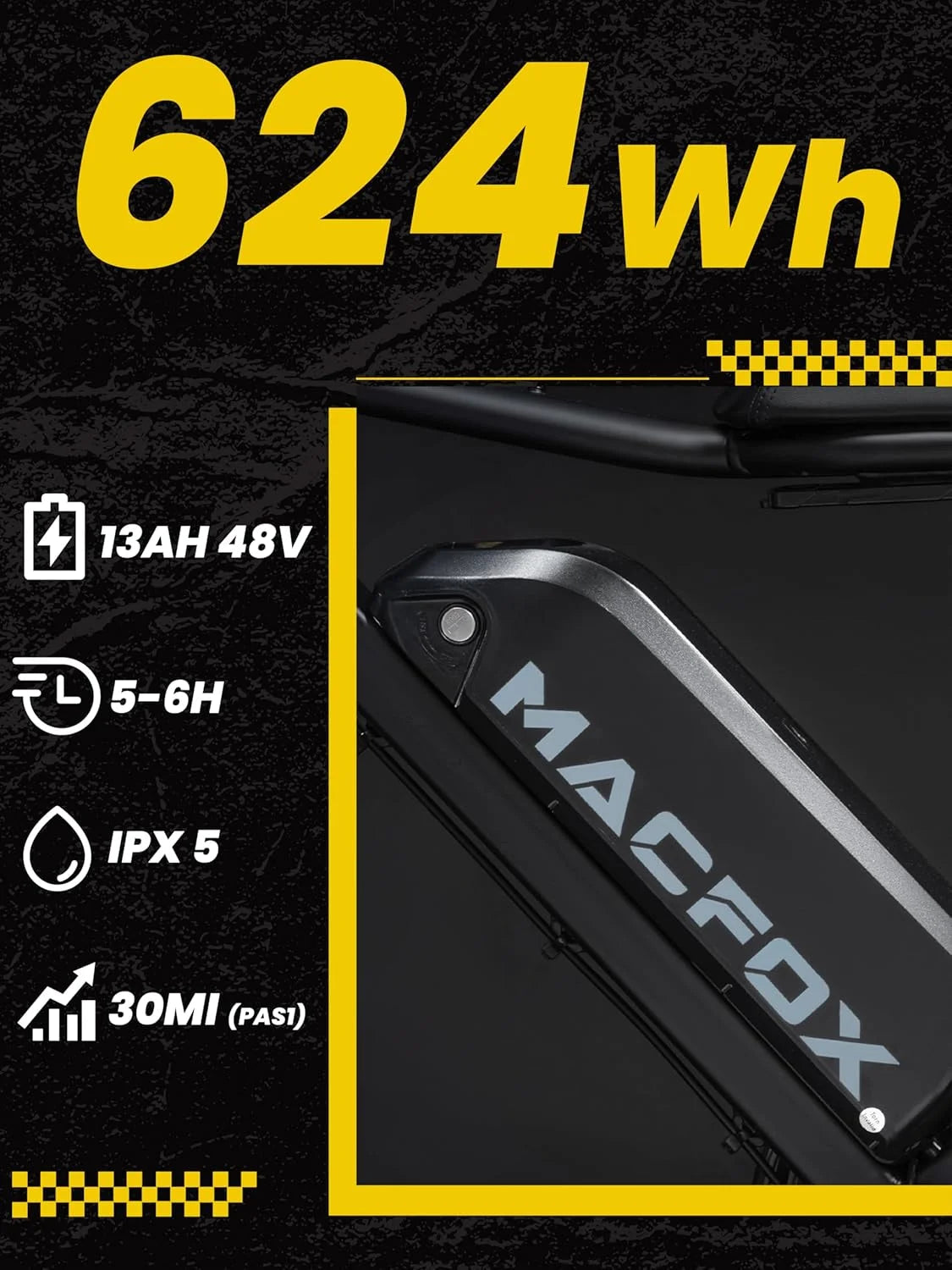 MACFOX Adult Electric Bike, 750W, 25 MPH, 48V 13Ah Removable Battery, 35-Mile Range, 20x4.5in Front And 20x5.0in Rear Tires - X7