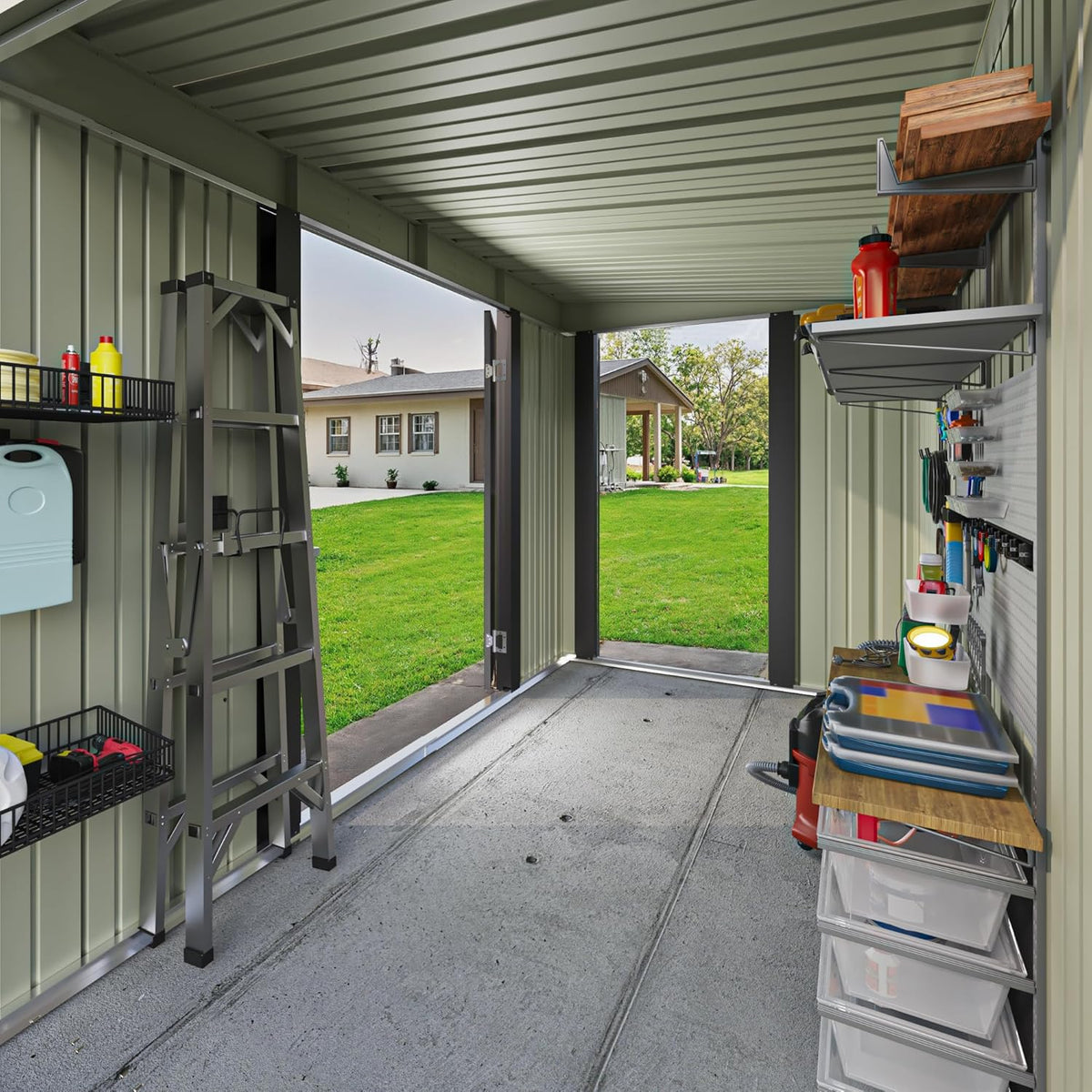 Patiowell Outdoor Metal Storage Shed, 8x4 FT, Black, 3 Lockable Doors