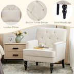 Set Of 2 Upholstered Button-Tufted Accent Chairs With Lumbar Pillows - 30 x 29 x 35 inches