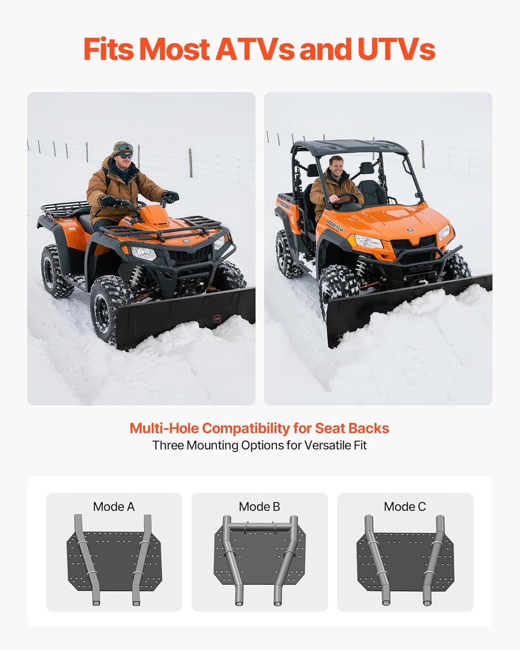 VEVOR Universal Steel ATV/UTV Snow Plow Kit, 48in - 3 Mount Options